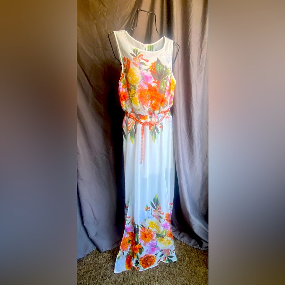 Bisou Bisou Beautiful Tropical Vacation Dinner Mini/Maxi Dress Size 10 White